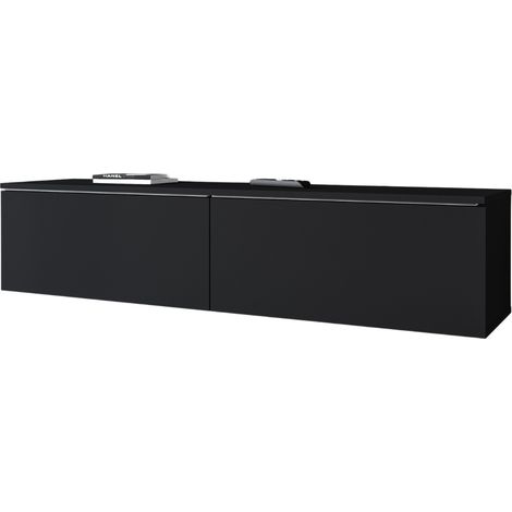 Mueble para TV de 140 cm, 2 puertas, sin tiradores, acabado mate, de pie o suspendido, color negro. (1/5)