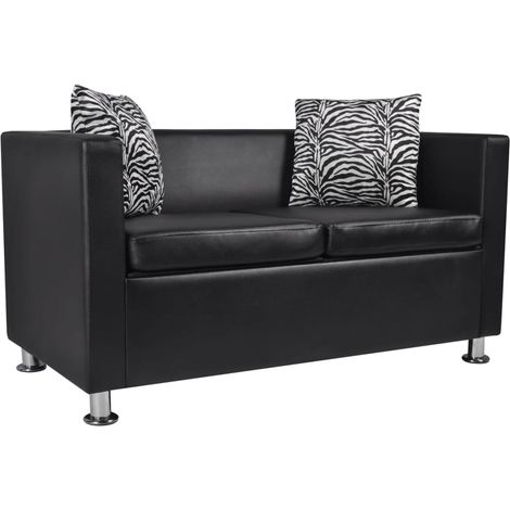 Canapé à 2 places, Canapé droit, Banquette Sofa de Salon Cuir synthétique Noir WFE117353 DESIGN IN (1/5)
