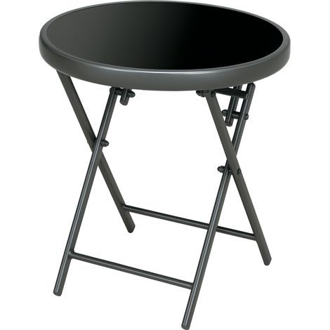 Klappbarer Couchtisch, klappbarer Beistelltisch, Tischplatte aus gehärtetem Glas, Stahlgestell, rund, Ø 45 x 50 cm, schwarz (1/5)