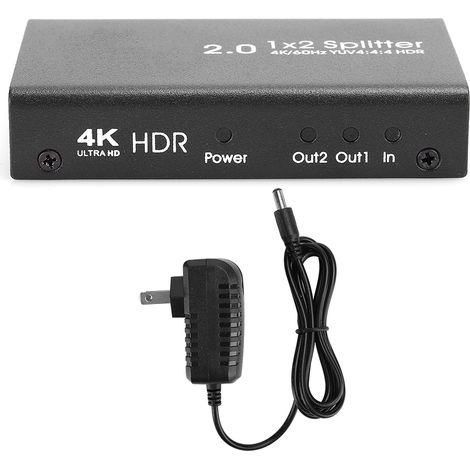 Répartiteur HDMI 2.0 1x2 4K Ultra HD, 1 entrée 2 sorties, pour PC, lecteur DVD, décodeur, 100-240V, prise américaine noire (1/5)