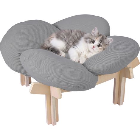 Sanftes Blütenblatt-Bett – Erhöhtes Bett (55 cm) für Hunde und Katzen – Belastbar bis 18 kg – Herausnehmbares Sitzkissen – Katzenbett aus Holz (1/5)
