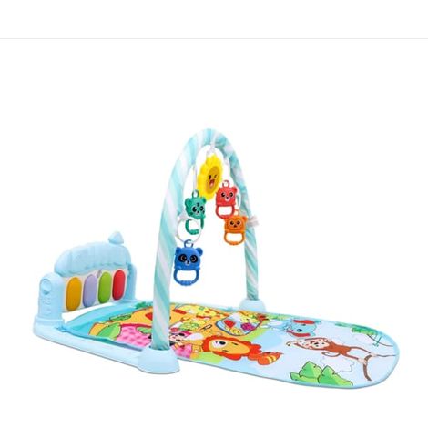 Parcs pour bébés avec claviers musicaux, tapis d'escalade, tapis de jeu pour bébés, tapis de ramper, tapis d'activités, décorés de motifs animaliers, bleus. (1/5)