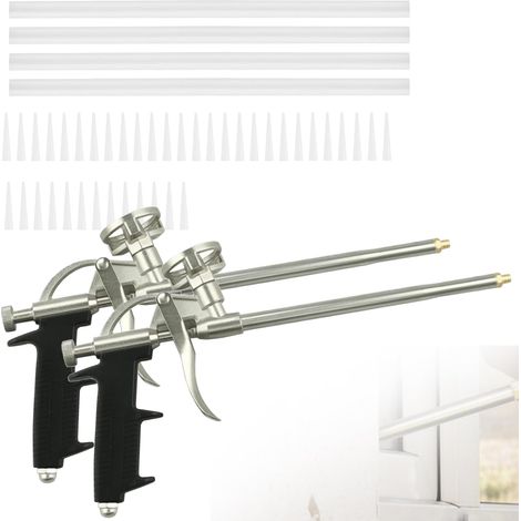 2 Pack Professional PU Foam Gun Metal Foam Gun with 4 Long Nozzles and 40 Short Nozzles for Sealing, Filling, Black (1/5)
