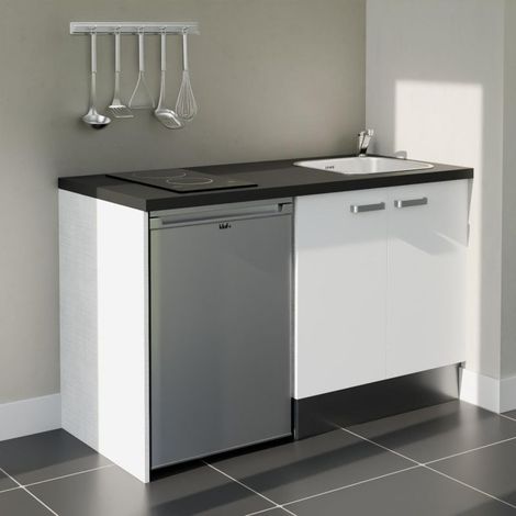 Kitchenette K17L-PT - 140 cm - plan stratifié, évier inox, électroménager inclus (1/5)