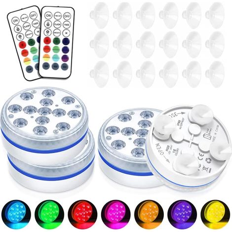 Ensemble de 4 lampes LED submersibles pour piscines hors sol, étanches IP68, avec télécommande RF16 et couleurs RGB