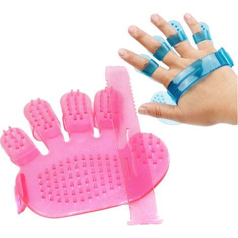 Brosse de bain pour animaux de compagnie, brosse à cinq doigts de gant de paume, toilettage pour chat et chien, fournitures de bain pour animaux de compagnie, rose (1/5)