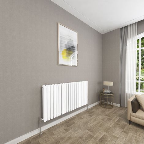 SKY Bathroom 600x1180mm White Double Oval Column Radiator Horizontal Central Heating Rad