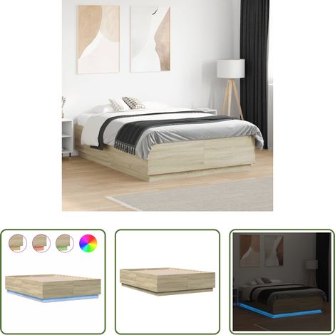 LED-Leuchten - Bettgestell mit LED Sonoma-Eiche 120x190 cm Holzwerkstoff (1/5)