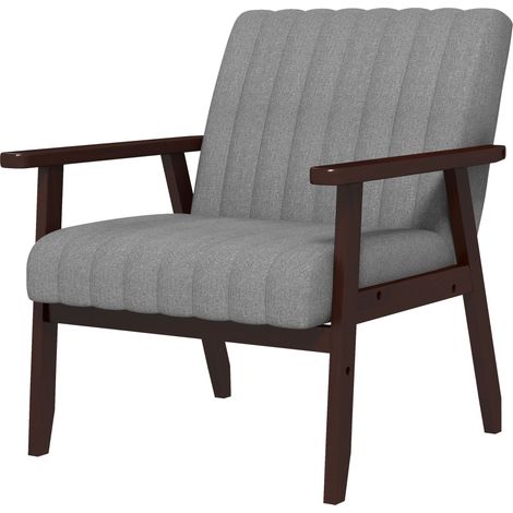 HOMCOM Poltroncina Moderna da Salotto Imbottita in Legno e Tessuto Grigio