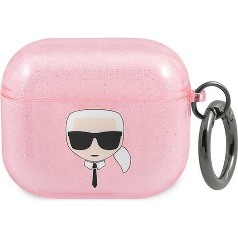 Custodia per AirPods 3 rosa con glitter a forma di testa di Karl Lagerfeld (1/3)