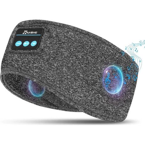 Casque De Sommeil, Bandeau Bluetooth, Anti Bruit Sommeil Bandeau Bluetooth, Pour Sport, Voyage, Dormeurs Latéraux(Gris) (1/5)