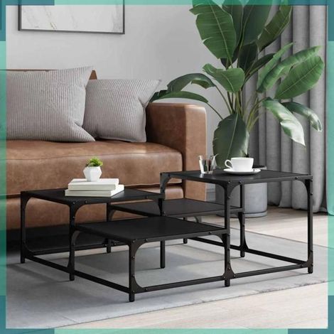 Table basse - 837742 - Noir - Bois d'ingénierie & métal - 87,5x87,5x40 cm (100 kg) (1/5)