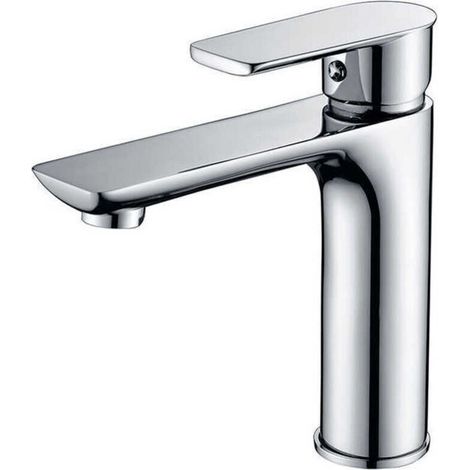 Mitigeur Lavabo Robinet de Salle de Bains avec Poignée Carrée en Laiton Mélangeur de Lavabo Froid et Chaud avec Levier Unique,Argent(Pas de tuyau) (1/4)
