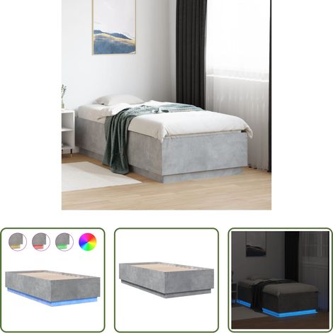 LED-Leuchten - Bettgestell mit LED Betongrau 75x190 cm Holzwerkstoff (1/5)