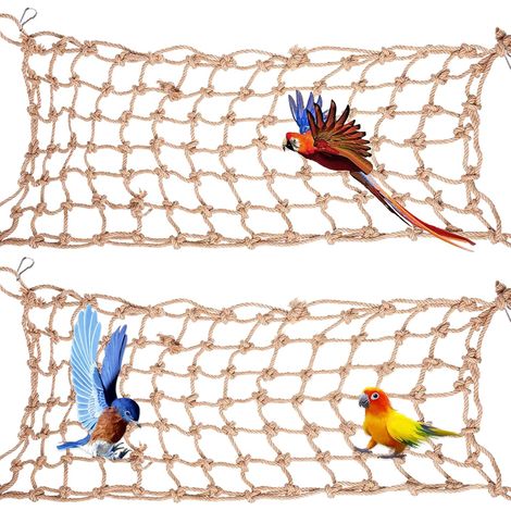 Lot de 2 Filet d'escalade, Corde de chanvre, 8 Crochets, Hamac balançoire, Cage oiseau, Perroquet