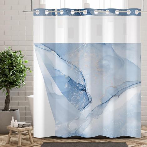 marbre sans Crochet Rideau de Douche avec Doublure Snap-in Double Couche Bleu marbre Texture Salle de Bain décorative avec Voir à Travers Maille Haut imperméable Lavable 152x183cm (1/5)