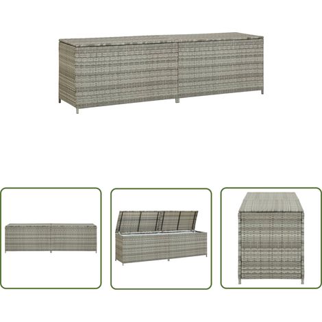 The Living Store Boîte de rangement de jardin résine tressée 200x50x60 cm gris - Coffre De Rangement - Boîte De Rangement Extérieure - Rangement Jardin - Meuble De Jardin - Résine Tressée (1/5)