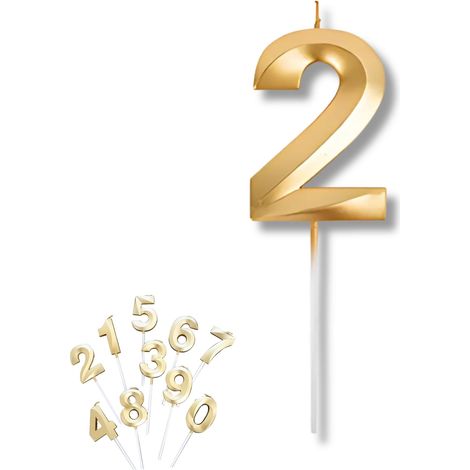 Bougies à Gâteau Chiffre Doré 2 – Bougie Numérique pour Anniversaire, Fête et Célébration – Idéal pour Décoration de Gâteau – Bougies, Longue Durée (1/5)