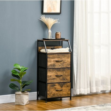 Commode en tissu à 3 tiroirs, meuble de rangement avec 2 étagères supérieures, structure acier, style industriel brun rustique, pour chambre et salon  CHICFURN (1/5)