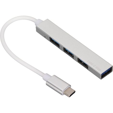 4-in-1 USB-C-Hub, tragbare silberne Dockingstation mit Mini-USB 2.0/3.0 für Laptops und Desktop-PCs (1/5)