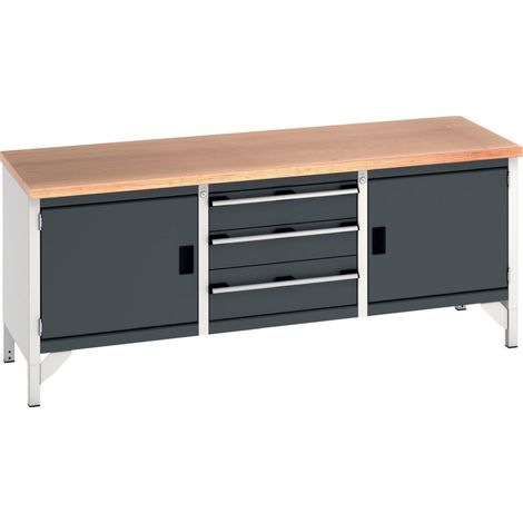 Bott Kastenwerkbank cubio 2 Tür 2 Ablagen Multiplex 2000 x 750 x 840mm RAL 7035/7016