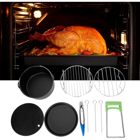 Accessoires pour friteuse électrique de cuisine de 18 cm : moule à gâteau, plaque à pizza, tapis en silicone, brochettes pour grillades, pince (1/5)