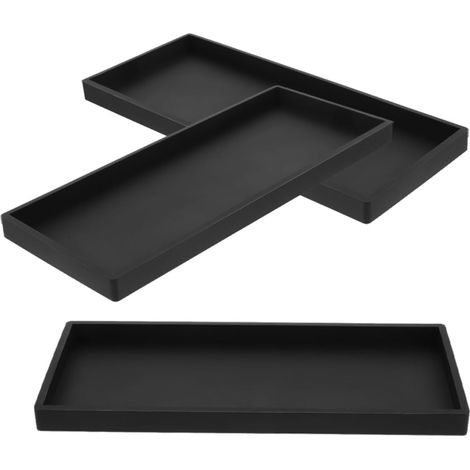 Plateaux de Salle de Bain et Gain de Place en Silicone Noir Lot de 3 Réutilisables, Design Rectangulaire pour Hôtel ou Usage Quotidien'-'-