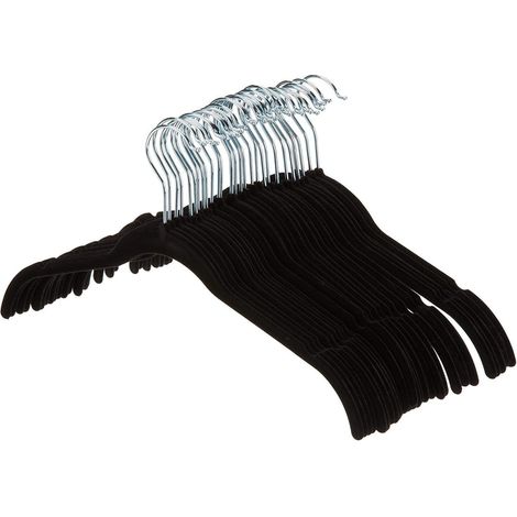 Lot de 10 cintres velours noirs pour chemises et robes, antidérapants, fins et gain de place, idéaux penderie. (1/4)