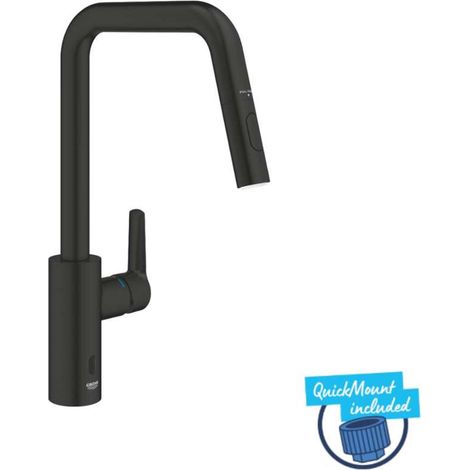 Grohe QuickFix Start - Elektronische Spültischarmatur mit ausziehbarer Brause, Batteriebetrieb, schwarz matt 1012432430 (1/5)