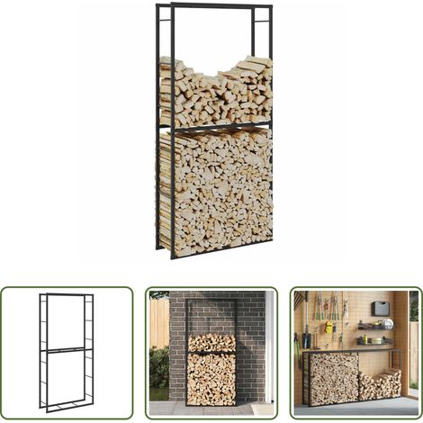 Brennholz aufbewahren - Brennholzregal Schwarz 100x30x209 cm Stahl (1/5)