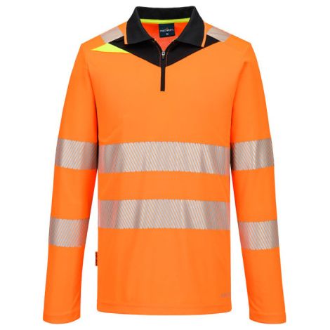 Polo de manga larga DX4 con cremallera de alta visibilidad PORTWEST DX419 5XL Naranja/Negro