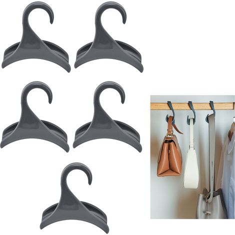Crochets pour sacs de rangement, design arqué, n'abîment pas les sacs, chapeaux, sacs bandoulière, cravates, foulards, porte-ceintures, gris. (1/5)