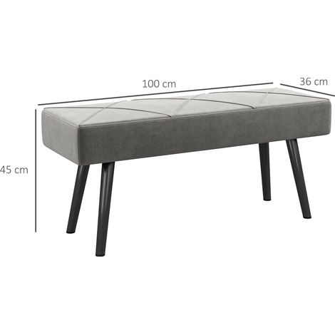 Banc rembourré velours aspect, assise pour chambre, repose-pieds d'entrée, design croisé X, capacité 120 kg, gris, 100 x 36 x 45 cm (1/5)