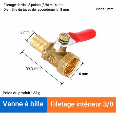 Vanne à bille en laiton à poignée rouge 3/8 femelle et embout tuyau 8-03 1.0 3 8 43 g – Livraison gratuite