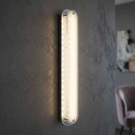 LED Wandleuchte Glas satiniert Spiegelleuchte Chrom Wandlampe Wohnzimmer, 9W 492Lm warmweiß, LxBxH 47x8x6 cm (1/5)