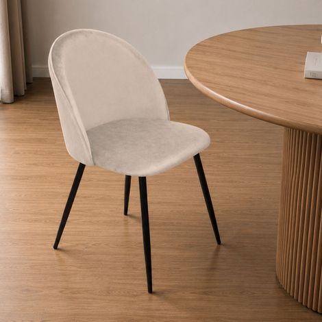 Dmora - Silla Stinson, Sillón tapizado en terciopelo, Silla de comedor acolchada, Asiento para reuniones, 51x54h82 cm, Gris claro (1/5)