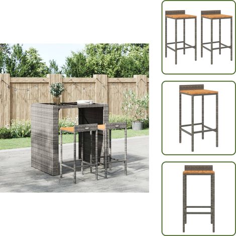Taburete exterior - vidaXL Taburetes altos 2 uds madera de acacia y ratán sintético gris - Taburete de madera