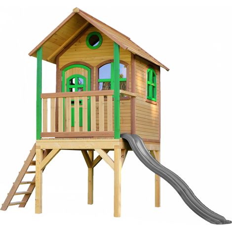 Axi Laura Maison Enfant Avec Toboggan Gris  Aire De Jeux Pour L'Extérieur En Marron & Vert  Maisonnette / Cabane De Jeu En Bois Fsc