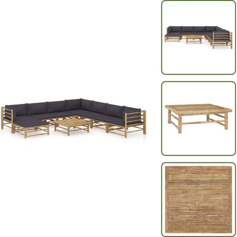 Arredamento da esterno - vidaXL Set Salotto da Giardino 9pz con Cuscini Grigio Scuro Bambù - Divano angolare