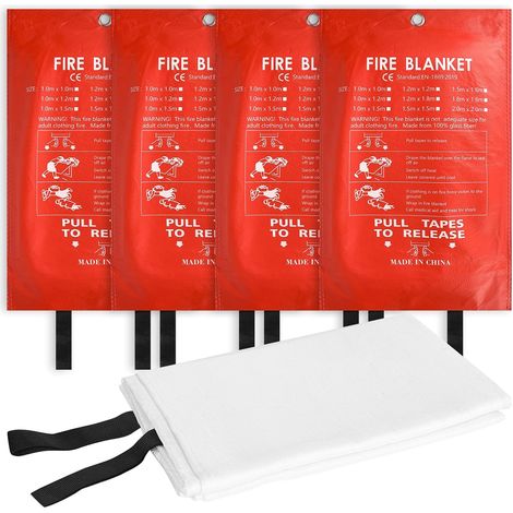 4 Pièces Couverture d'urgence Ignifugée, Couvertures Anti-Feu Ignifuge pour Maison Cuisine, 100x100CM Couverture D'Incendie de Secours de Fibre de Verre pour Bureau Camping Fourneau Garage (1/5)
