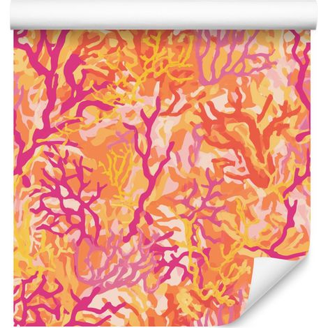 Papier peint à motifs pêche, corail et crème pour salon et chambre, 50 x 1000 cm (1/5)