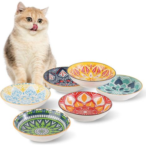 Lot de bols en céramique pour chat, gamelle anti-fatigue des moustaches, design élégant, adaptée alimentation sèche et humide, résistante lave-vaisselle