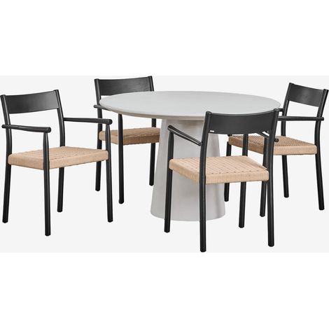 Set de mesa redonda en cemento (Ø120 cm) Noemi y 4 sillas de comedor en madera de roble y cuerda trenzada Mara SKLUM             