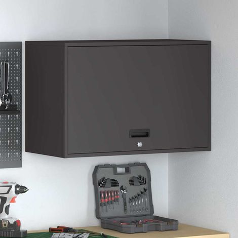 Wandschrank für die Garage mit Gasdrucklift-Tür Schwarz