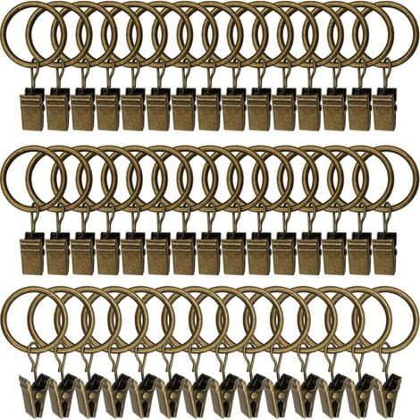 45PCS Anneaux à rideaux avec pinces - Bronze antique, pinces à rideaux solides, crochets de fixation de tringle de tension, crochets décoratifs pour rideaux et cadres de fenêtres à trou métallique I.D (1/5)