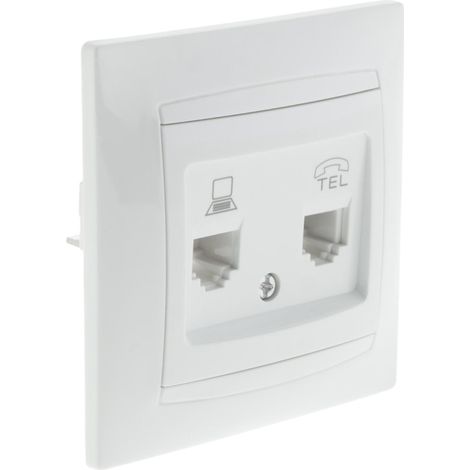 Prise RJ11 + RJ45 encastrées Zyna - Blanc - Zenitech