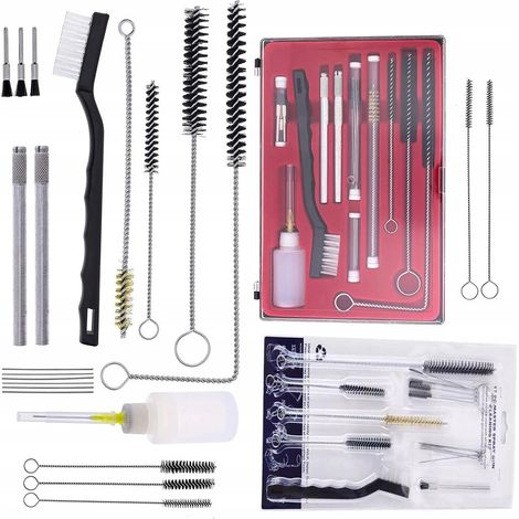 Set di Pulizia per Aggregato di Verniciatura Rosfix 24w1 + 17w1 – Mini Spazzole, Spazzole Flessibili, Aghi Micro, Bottiglia di Lubrificante, Custodia Pratica