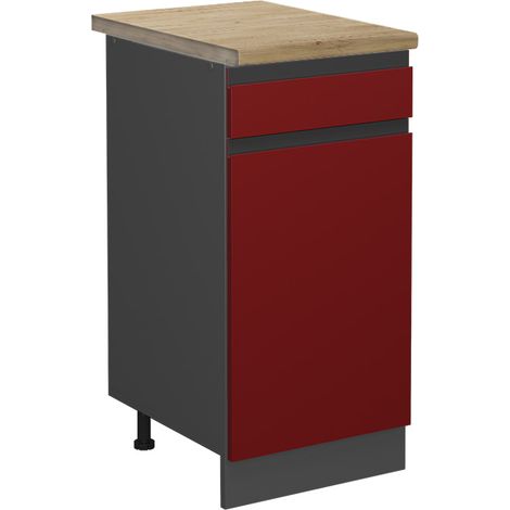 Küchenunterschrank R-Line, Rot, 40 cm , AP Eiche, Vicco