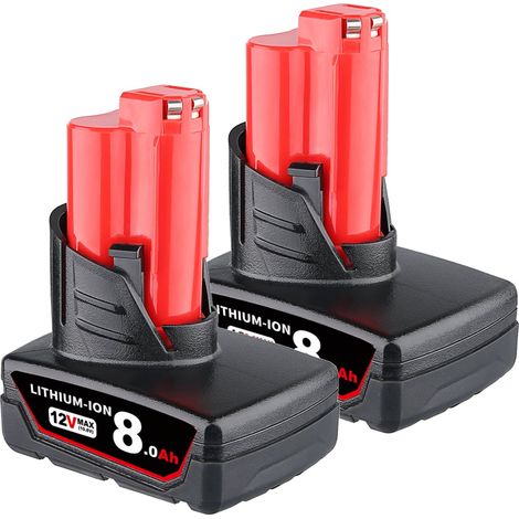 PDstation 2Pack M12 12V 8.0Ah Batterie de remplacement pour Milwaukee M12 XC 12Volt Cordless Tools M12B6 8000mAh High Capacity Lithium-ion Battery 48-11-2401 48-11-2402 48-11-2411 48-11-2420 48-11-246