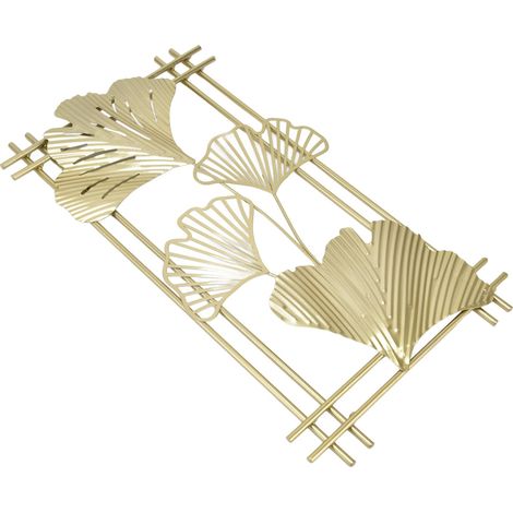 Décoration murale en fer doré, feuilles de ginkgo 3D, style luxe, art mural pour fond de salon, modèle A. (1/5)